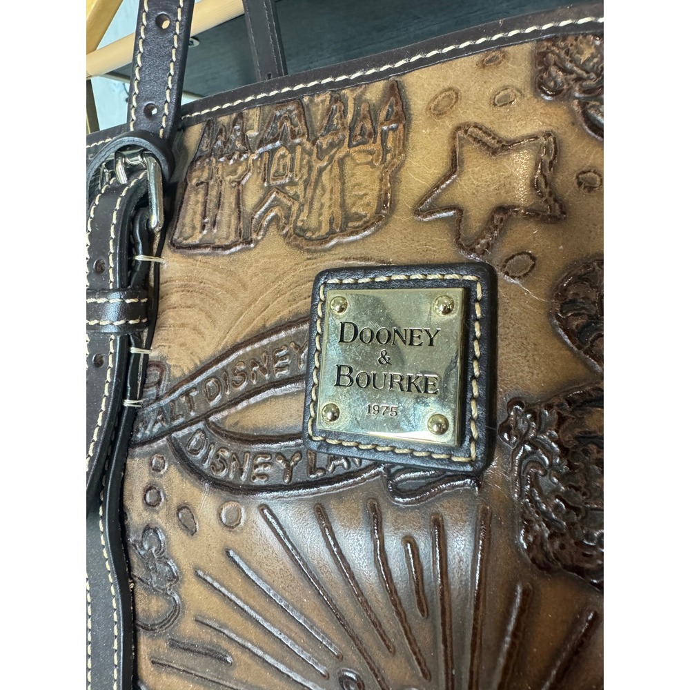 Dooney & Bourke Disney Parks Embossed Leather Tote Bag Brown Mickey Castle - Picture 3 of 10